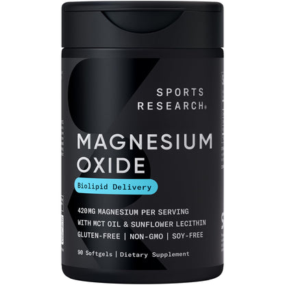 Sports Research® Magnesium Oxide 420mg with Coconut MCT Oil - Magnesium Supplement for Muscle, Nerve, and Bone Support* - Gluten-Free, Non-GMO - 90 Softgels - dailyvitalstore