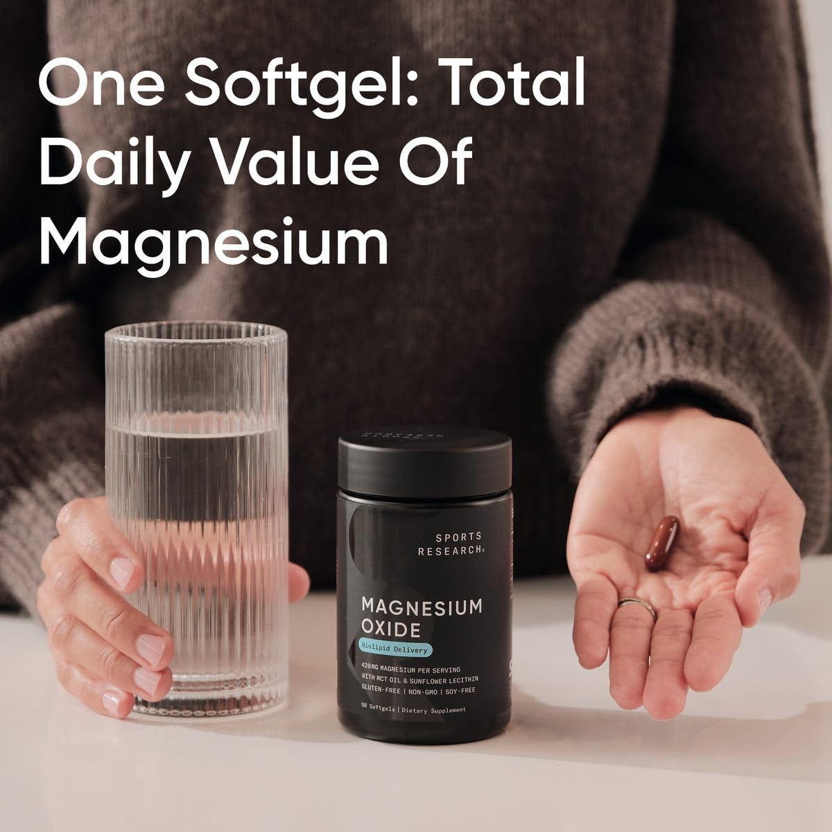 Sports Research® Magnesium Oxide 420mg with Coconut MCT Oil - Magnesium Supplement for Muscle, Nerve, and Bone Support* - Gluten-Free, Non-GMO - 90 Softgels - dailyvitalstore