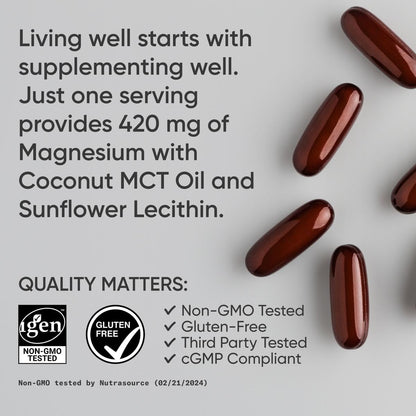 Sports Research® Magnesium Oxide 420mg with Coconut MCT Oil - Magnesium Supplement for Muscle, Nerve, and Bone Support* - Gluten-Free, Non-GMO - 90 Softgels - dailyvitalstore