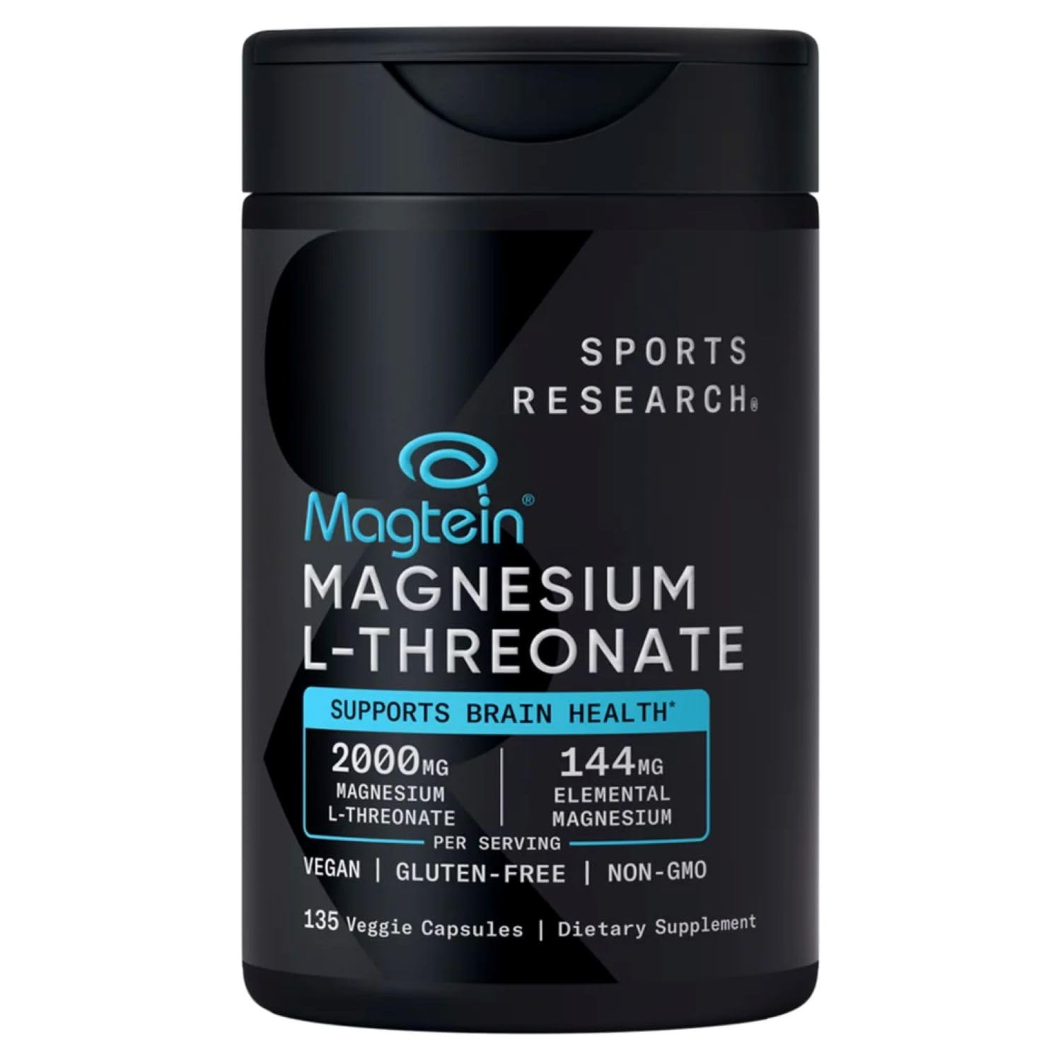 SPORTS RESEARCH Magtein Magnesium L- Threonate Advanced (2000 MG Magnesium L-Threonate 144 MG Elemental Magnesium Per Serving) 135 Veggie CapsulesPlus Bonus 2 Sugar Free White Peach Hydration Sticks - dailyvitalstore