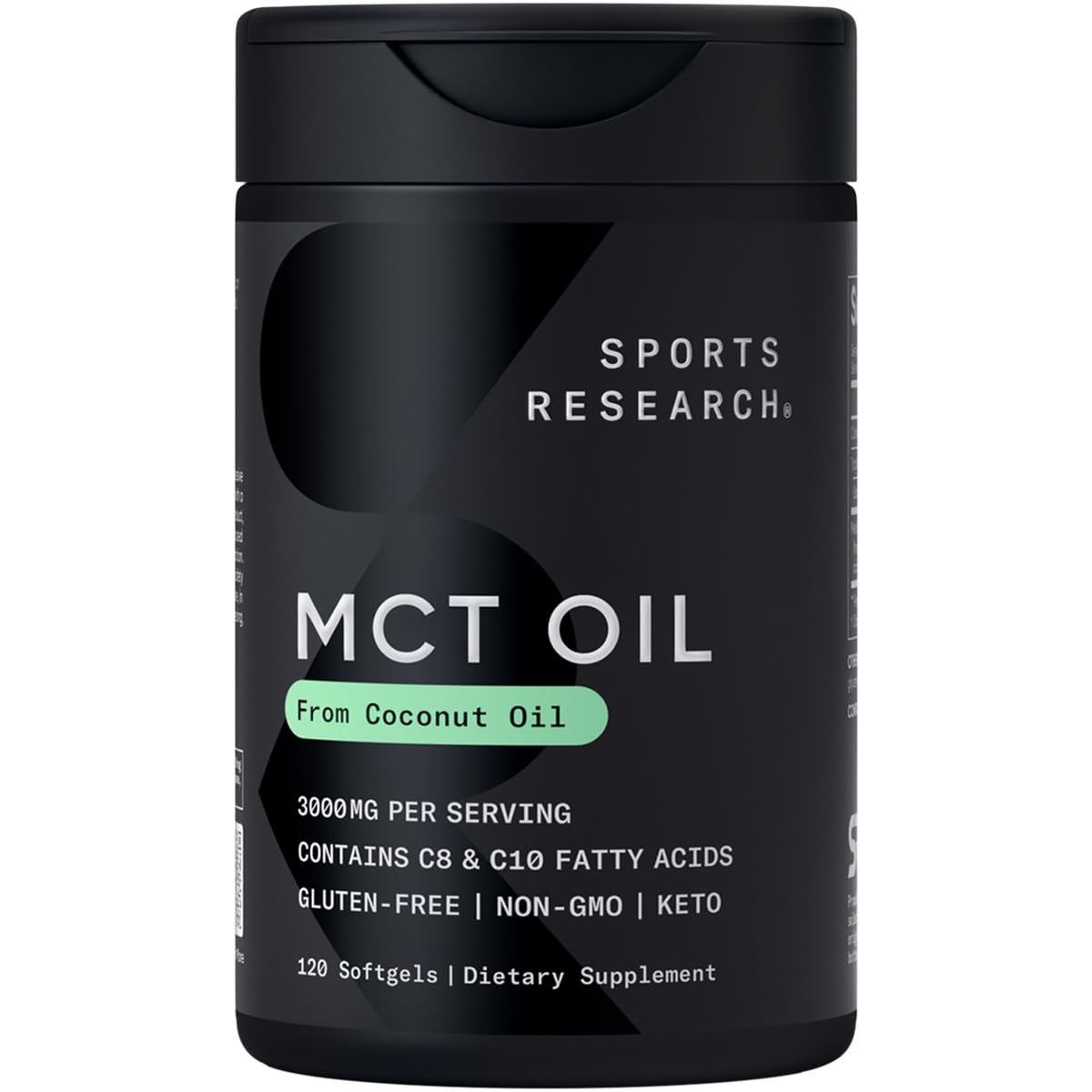 Sports Research MCT Oil Capsules derived from Coconut Oil | Keto Fuel for The Brain & Body | High Potency 3000 mg | Derived from Non-GMO Coconuts (120 Softgels) - dailyvitalstore
