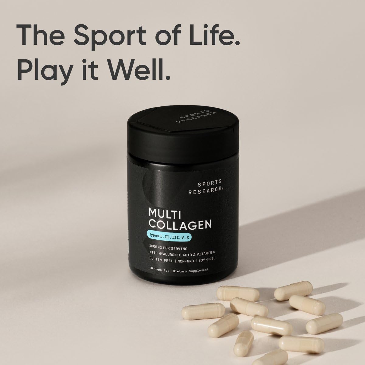 Sports Research® Multi Collagen Pills for Women & Men - Collagen Peptides (Type I, II, III, V, X) Enhanced with Hyaluronic Acid & Vitamin C - Gluten Free ­· Non-GMO - 90 Capsules - dailyvitalstore