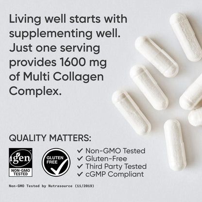 Sports Research® Multi Collagen Pills for Women & Men - Collagen Peptides (Type I, II, III, V, X) Enhanced with Hyaluronic Acid & Vitamin C - Gluten Free ­· Non-GMO - 90 Capsules - dailyvitalstore