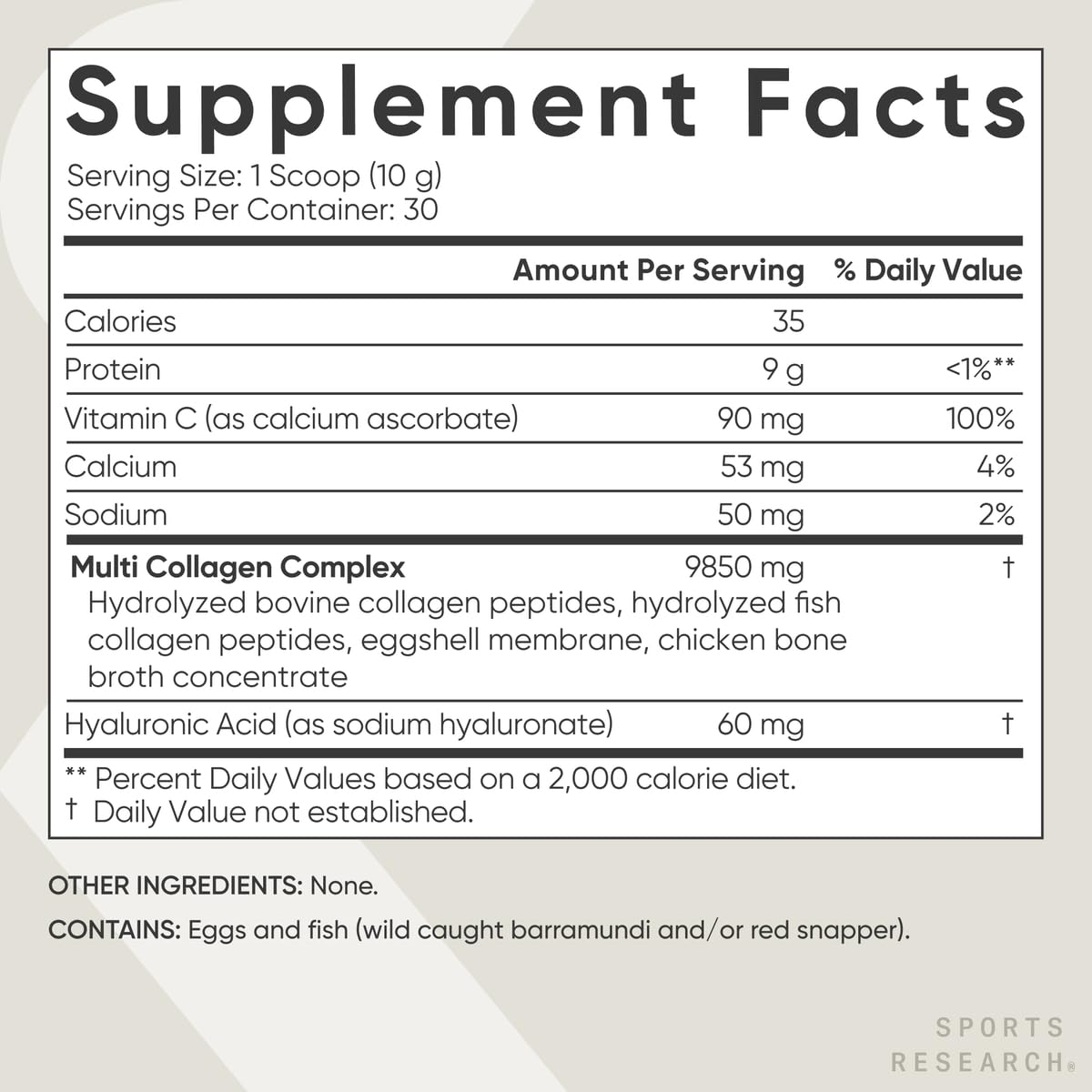 Sports Research Multi Collagen Protein Powder (Type I, II, III, V, X) with Hyaluronic Acid + Vitamin C | 5 Types of Food Based Collagen, 30 Servings (Unflavored) - dailyvitalstore