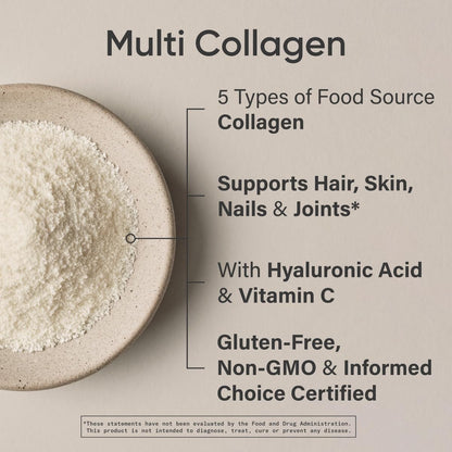 Sports Research Multi Collagen Protein Powder (Type I, II, III, V, X) with Hyaluronic Acid + Vitamin C | 5 Types of Food Based Collagen, 30 Servings (Unflavored) - dailyvitalstore