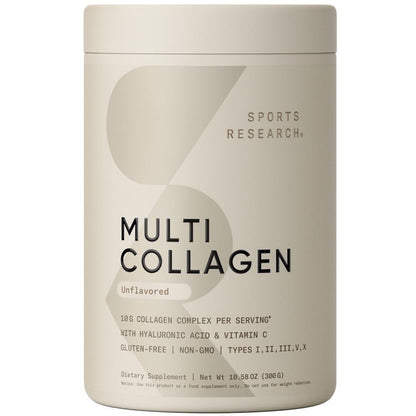 Sports Research Multi Collagen Protein Powder (Type I, II, III, V, X) with Hyaluronic Acid + Vitamin C | 5 Types of Food Based Collagen, 30 Servings (Unflavored) - dailyvitalstore