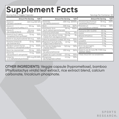Sports Research® Multivitamin – Advanced Formula - 23 Essential Vitamins & Minerals with CoQ10 & Iodine - Daily Nutrient Support*- Non-GMO Tested & Gluten-Free -60 Veggie Capsules - dailyvitalstore