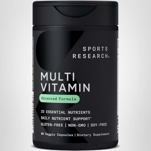 Sports Research® Multivitamin – Advanced Formula - 23 Essential Vitamins & Minerals with CoQ10 & Iodine - Daily Nutrient Support*- Non-GMO Tested & Gluten-Free -60 Veggie Capsules - dailyvitalstore