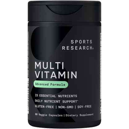 Sports Research® Multivitamin – Advanced Formula - 23 Essential Vitamins & Minerals with CoQ10 & Iodine - Daily Nutrient Support*- Non-GMO Tested & Gluten-Free -60 Veggie Capsules - dailyvitalstore