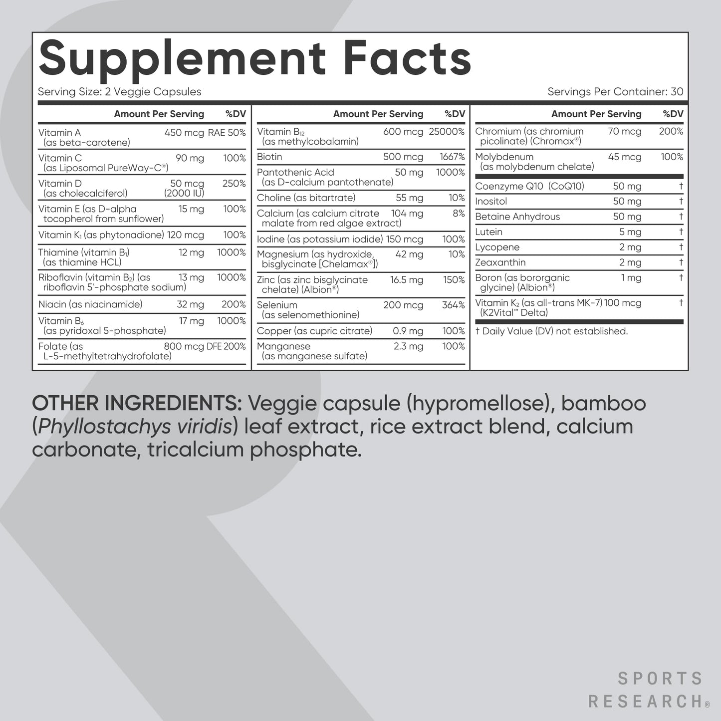 Sports Research® Multivitamin – Advanced Formula - 23 Essential Vitamins & Minerals with CoQ10 & Iodine - Daily Nutrient Support*- Non-GMO Tested & Gluten-Free -60 Veggie Capsules - dailyvitalstore