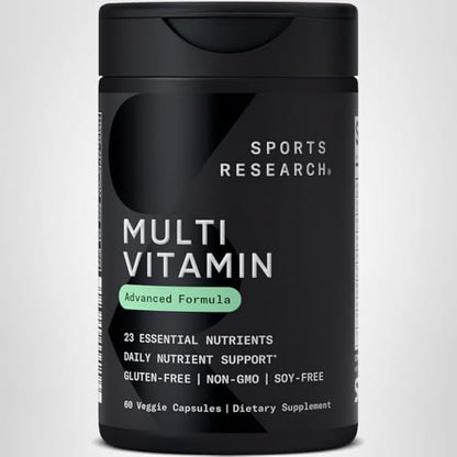 Sports Research® Multivitamin – Advanced Formula - 23 Essential Vitamins & Minerals with CoQ10 & Iodine - Daily Nutrient Support*- Non-GMO Tested & Gluten-Free -60 Veggie Capsules - dailyvitalstore
