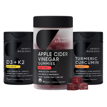Sports Research® Multivitamins Pack - Organic Apple Cider Vinegar Gummies + Vitamin D 5000iu & Mk7 Vitamin K 100mcg + Turmeric Curcumin C3 Complex - dailyvitalstore