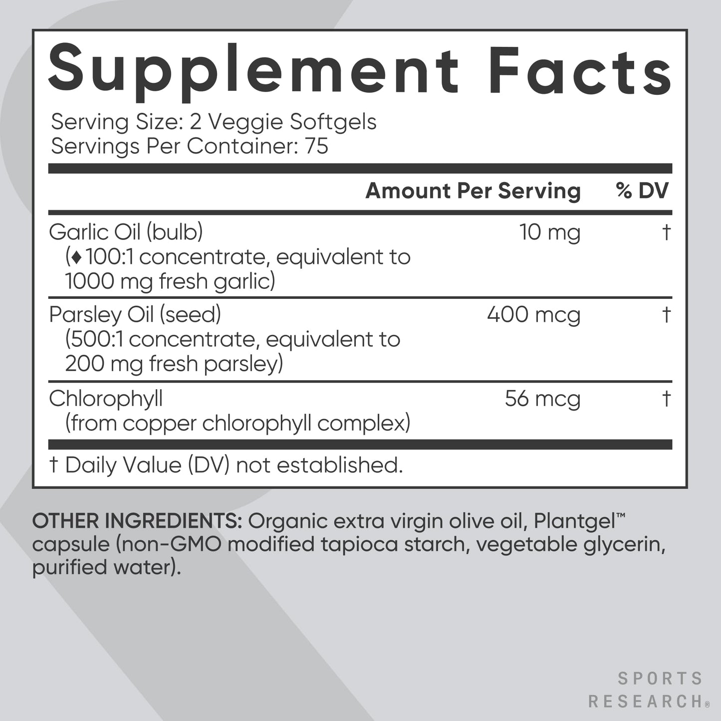 Sports Research® Odorless Garlic Oil Pills with Parsley & Chlorophyll - Vegan Certified · Non-GMO · Gluten Free - 150 Plantgel Capsules - dailyvitalstore