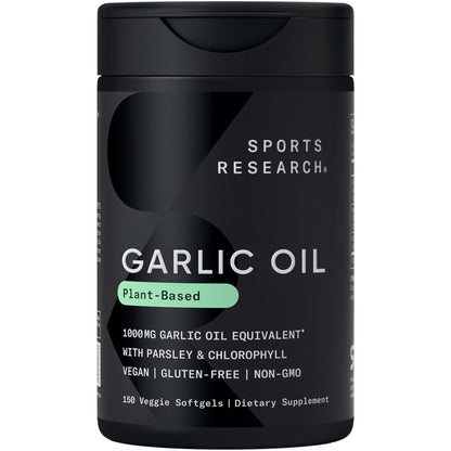 Sports Research® Odorless Garlic Oil Pills with Parsley & Chlorophyll - Vegan Certified · Non-GMO · Gluten Free - 150 Plantgel Capsules - dailyvitalstore