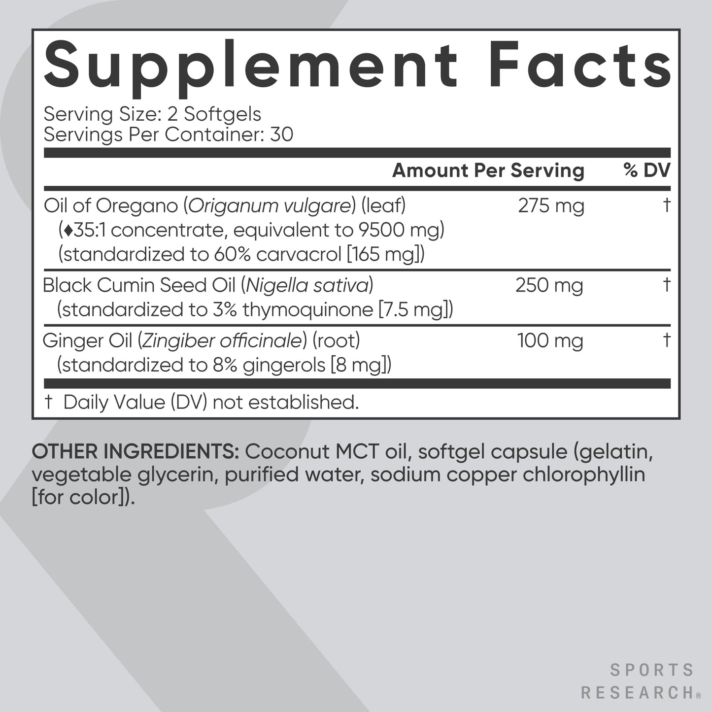 Sports Research® Oil of Oregano 9500mg w/Black Seed Oil & Coconut MCT Oil - Antioxidant Combination Supplement Rich in Thymoquinone & Carvacrol - Gluten Free · Non-GMO - 60 Softgels - dailyvitalstore