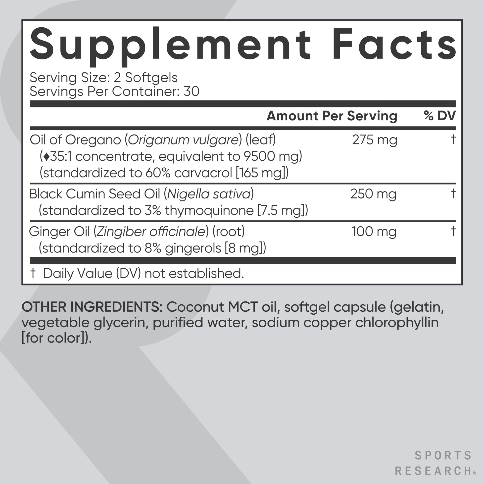 Sports Research® Oil of Oregano 9500mg w/Black Seed Oil & Coconut MCT Oil - Antioxidant Combination Supplement Rich in Thymoquinone & Carvacrol - Gluten Free · Non-GMO - 60 Softgels - dailyvitalstore