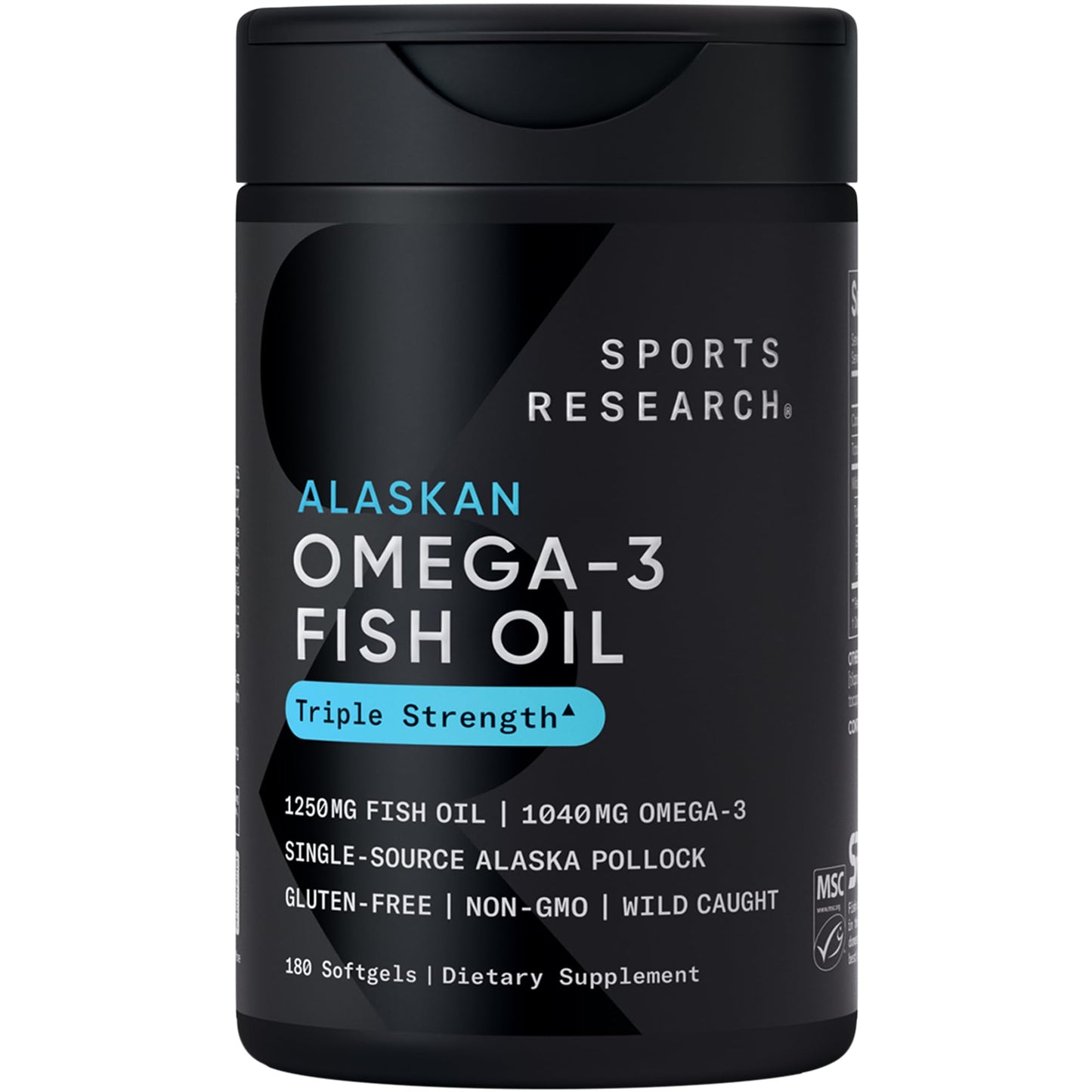 Sports Research® Omega-3 Fish Oil 1250 - Triple Strength Fish Oil Supplement from Wild Alaska Pollock - MSC Certified Sustainable · Non-GMO · Soy Free - 180 Softgel Capsules - dailyvitalstore