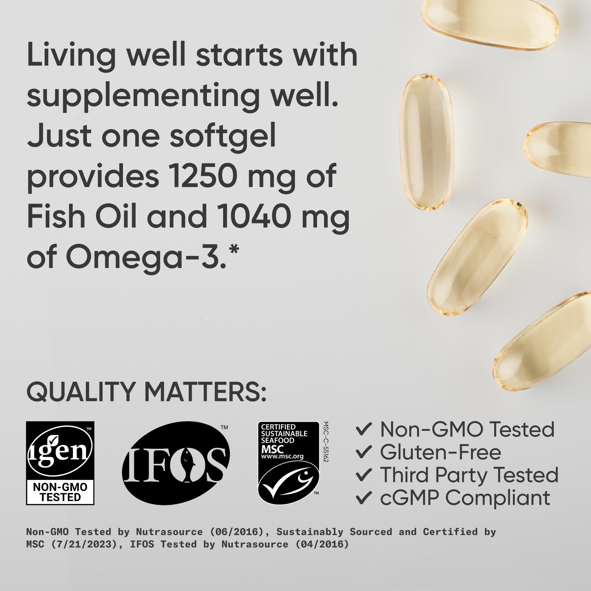 Sports Research® Omega-3 Fish Oil 1250 - Triple Strength Fish Oil Supplement from Wild Alaska Pollock - MSC Certified Sustainable · Non-GMO · Soy Free - 180 Softgel Capsules - dailyvitalstore