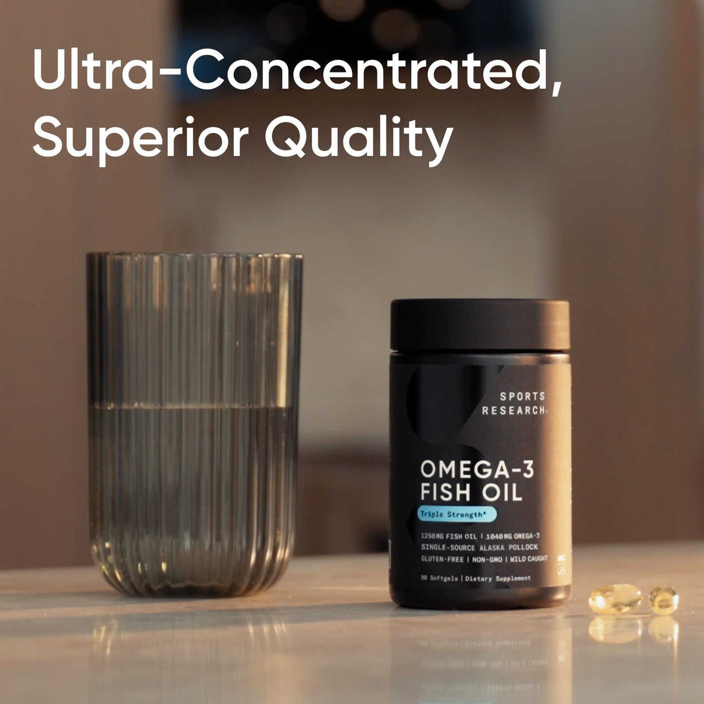 Sports Research® Omega-3 Fish Oil 1250 - Triple Strength Fish Oil Supplement from Wild Alaska Pollock - MSC Certified Sustainable · Non-GMO · Soy Free - 90 Softgel Capsules - dailyvitalstore