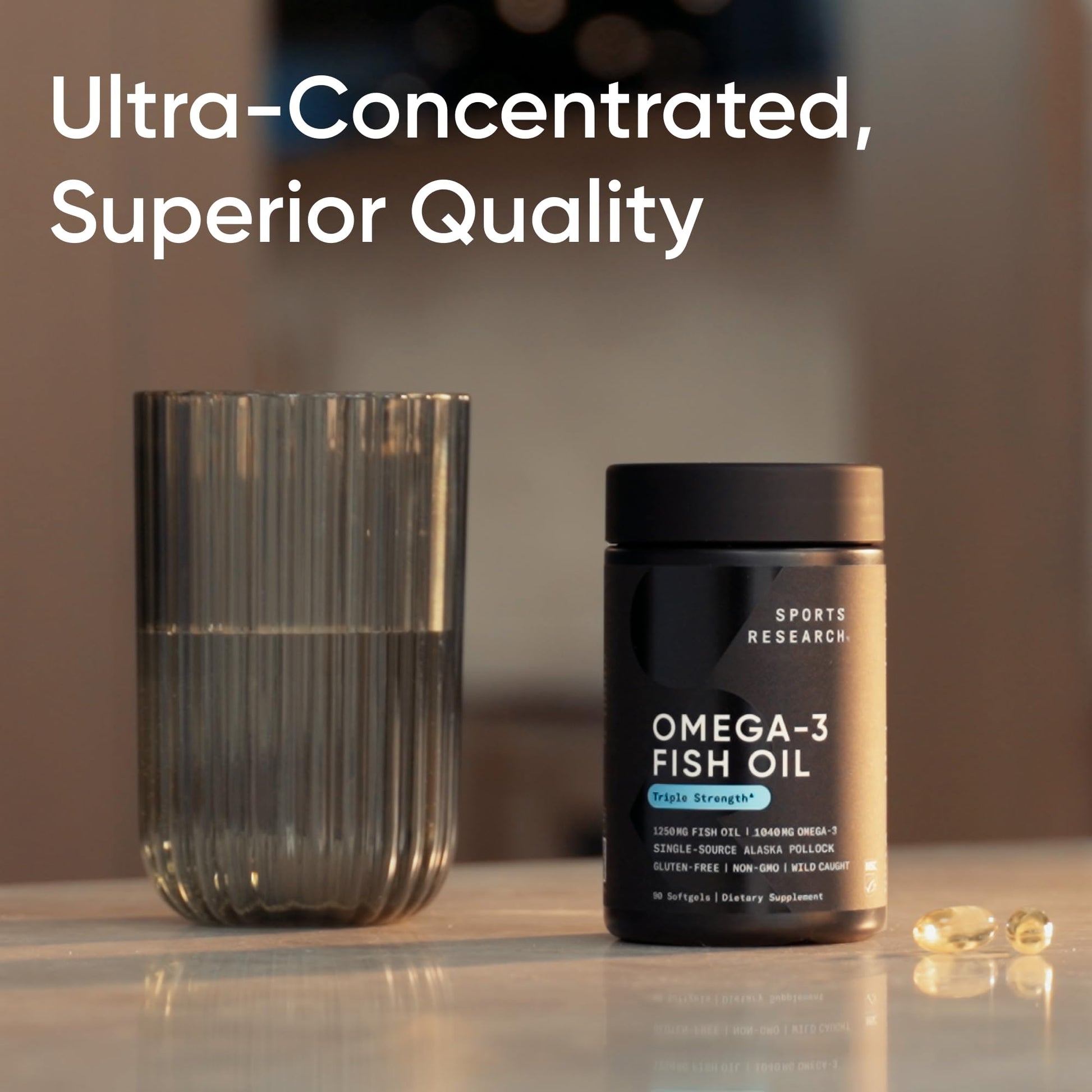 Sports Research® Omega-3 Fish Oil 1250 - Triple Strength Fish Oil Supplement from Wild Alaska Pollock - MSC Certified Sustainable · Non-GMO · Soy Free - 90 Softgel Capsules - dailyvitalstore