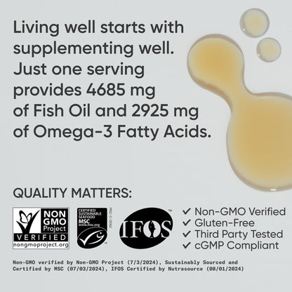 Sports Research® Omega-3 Fish Oil, 8oz Glass Bottle - 4685mg of Wild Caught Alaska Pollock Fish Oil per Serving - Easy-to-Take Liquid · Lemon Flavor · Non-GMO · MSC Certified Sustainable - 48 Servings - dailyvitalstore