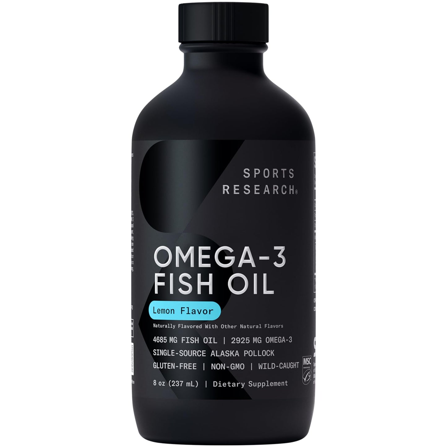 Sports Research® Omega-3 Fish Oil, 8oz Glass Bottle - 4685mg of Wild Caught Alaska Pollock Fish Oil per Serving - Easy-to-Take Liquid · Lemon Flavor · Non-GMO · MSC Certified Sustainable - 48 Servings - dailyvitalstore