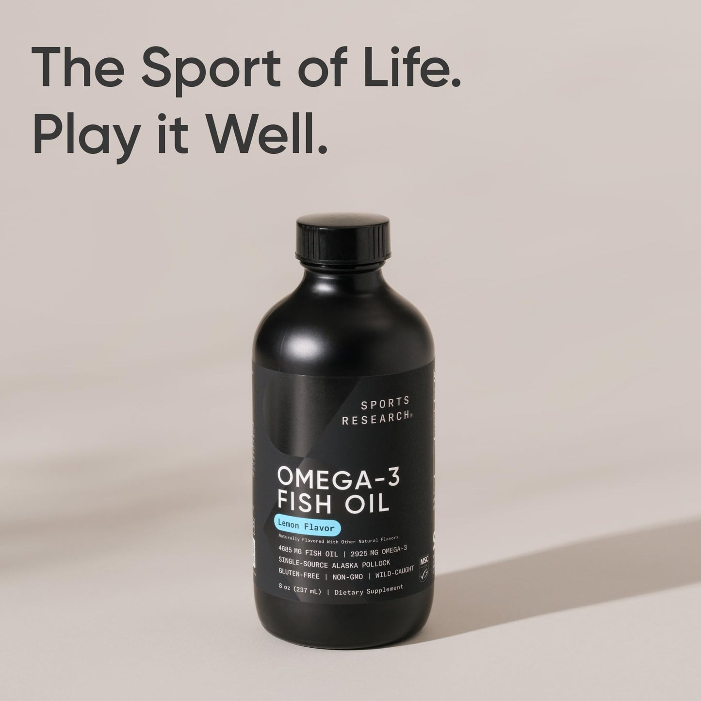 Sports Research® Omega-3 Fish Oil, 8oz Glass Bottle - 4685mg of Wild Caught Alaska Pollock Fish Oil per Serving - Easy-to-Take Liquid · Lemon Flavor · Non-GMO · MSC Certified Sustainable - 48 Servings - dailyvitalstore