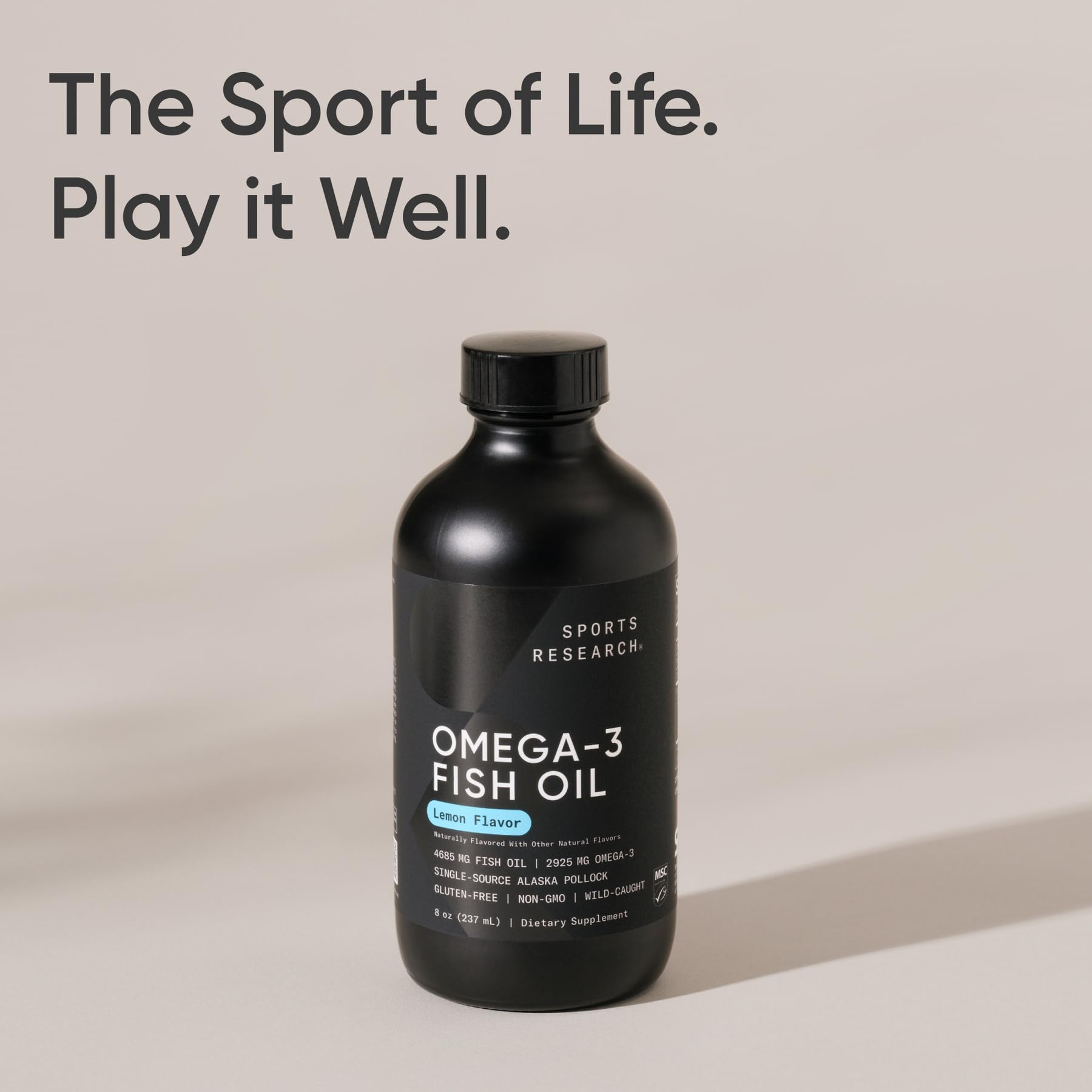 Sports Research® Omega-3 Fish Oil, 8oz Glass Bottle - 4685mg of Wild Caught Alaska Pollock Fish Oil per Serving - Easy-to-Take Liquid · Lemon Flavor · Non-GMO · MSC Certified Sustainable - 48 Servings - dailyvitalstore