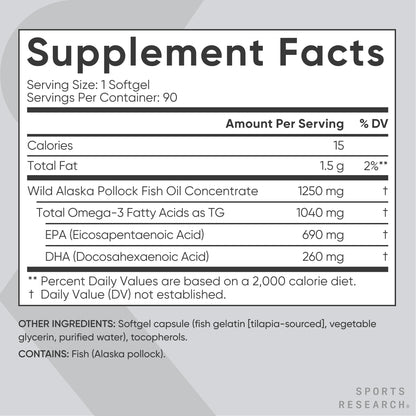Sports Research® Omega-3 Fish Oil Bundle - Total Omega-3 2200mg (Krill, Salmon & Pollock) + Triple Strength Fish Oil 1250mg - High EPA & DHA Supplement - dailyvitalstore