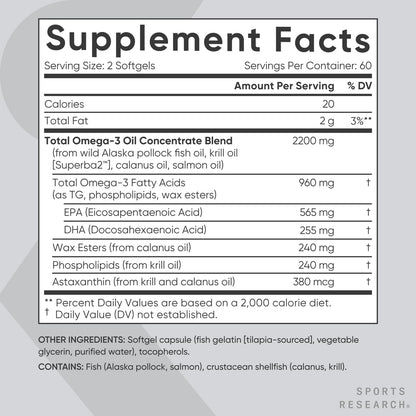 Sports Research® Omega-3 Fish Oil Bundle - Total Omega-3 2200mg (Krill, Salmon & Pollock) + Triple Strength Fish Oil 1250mg - High EPA & DHA Supplement - dailyvitalstore