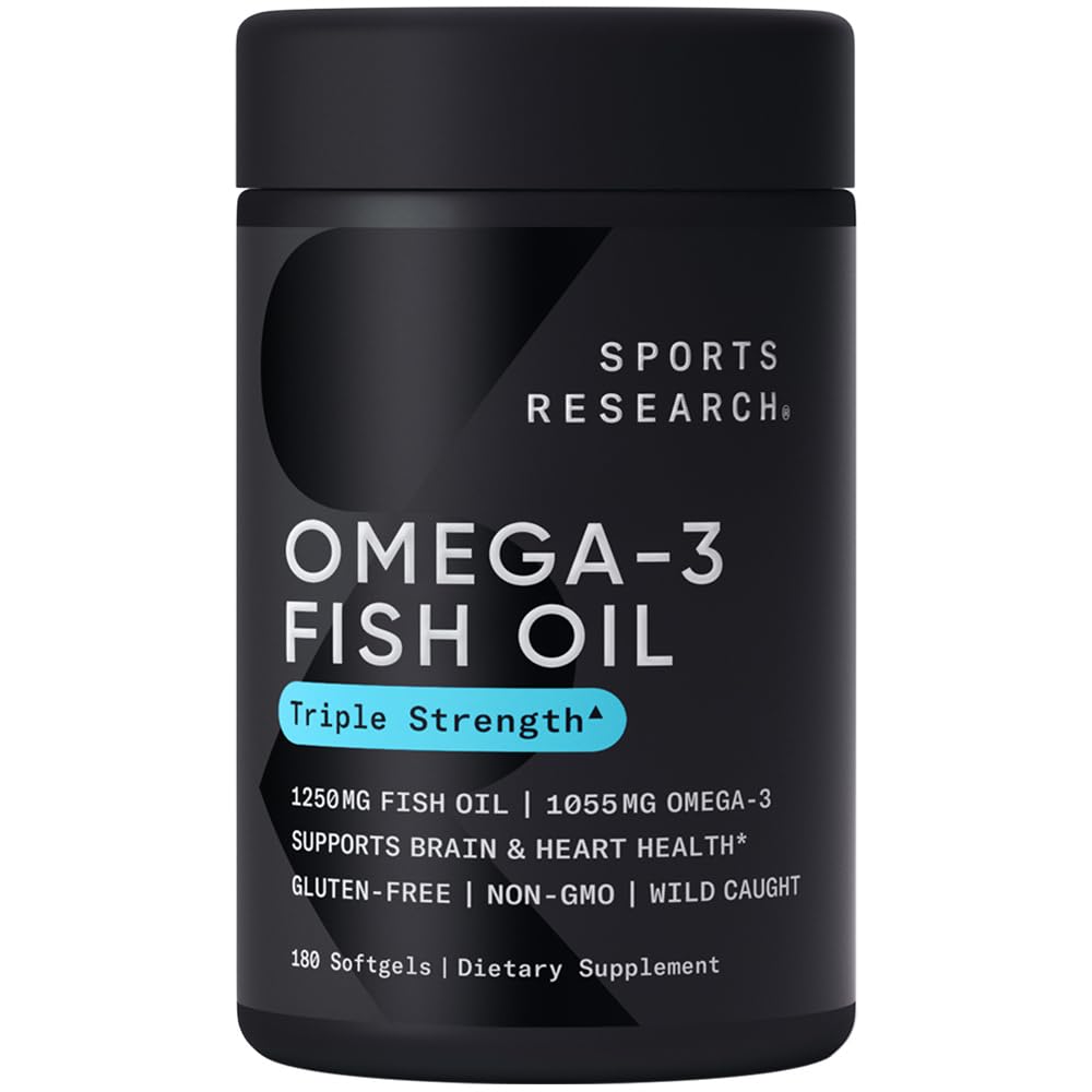 Sports Research Omega-3 Fish Oil, Triple Strength, 180 Softgels - dailyvitalstore