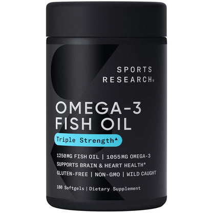 Sports Research Omega-3 Fish Oil, Triple Strength, 180 Softgels - dailyvitalstore