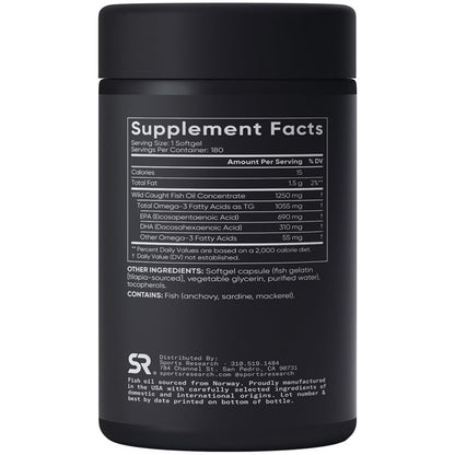 Sports Research Omega-3 Fish Oil, Triple Strength, 180 Softgels - dailyvitalstore