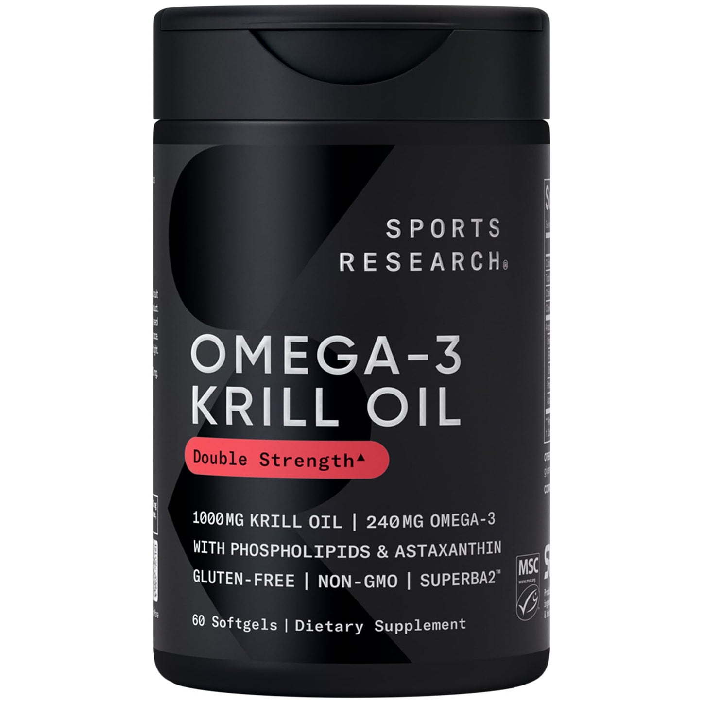 Sports Research® Omega-3 Krill Oil 1000mg - Pure Antarctic Superba Krill with Phospholipids, Choline & Astaxanthin - MSC Certified Sustainable · Non-GMO · Gluten Free - 60 Softgels - dailyvitalstore