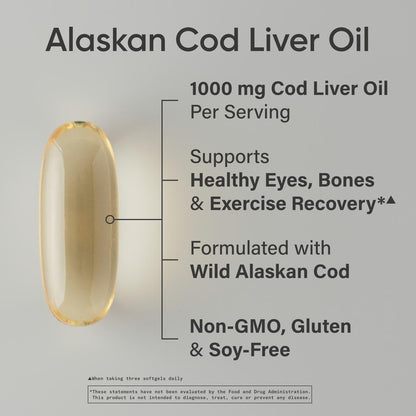 Sports Research® Omega-3 Wild Alaskan Cod Liver Oil 1000mg with Vitamins A (1000 IU) & D3 (400 IU) - Burpless, Bovine Free, Non-GMO, & MSC Certified Sustainable - 120 Softgels - dailyvitalstore