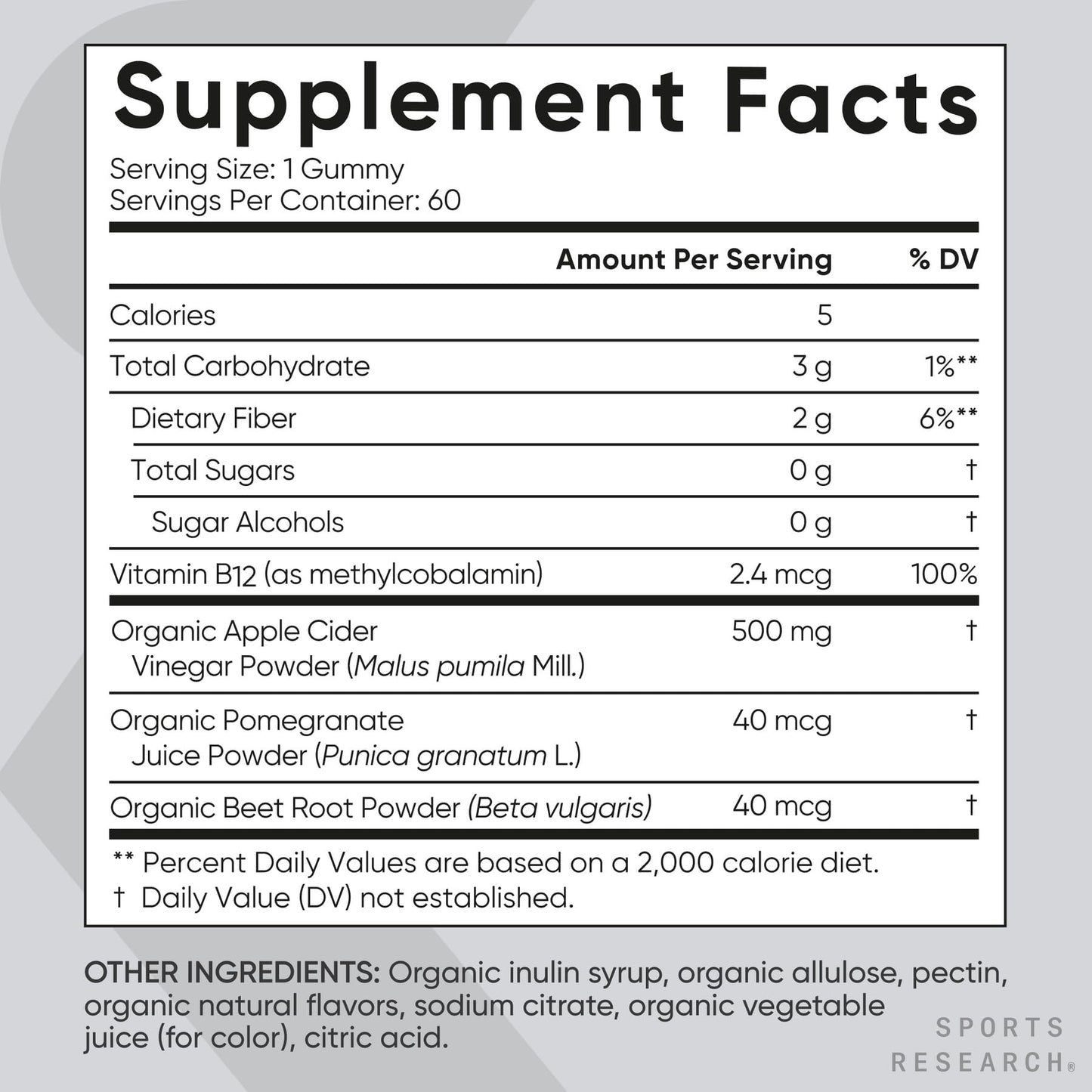Sports Research Organic Apple Cider Vinegar Gummies - for Diet Cleanses & Digestion | 500mg | Non-GMO Tested, Certified Vegan, Gluten Free ACV - 60 Gummies for Adults, 1 Month Supply - dailyvitalstore