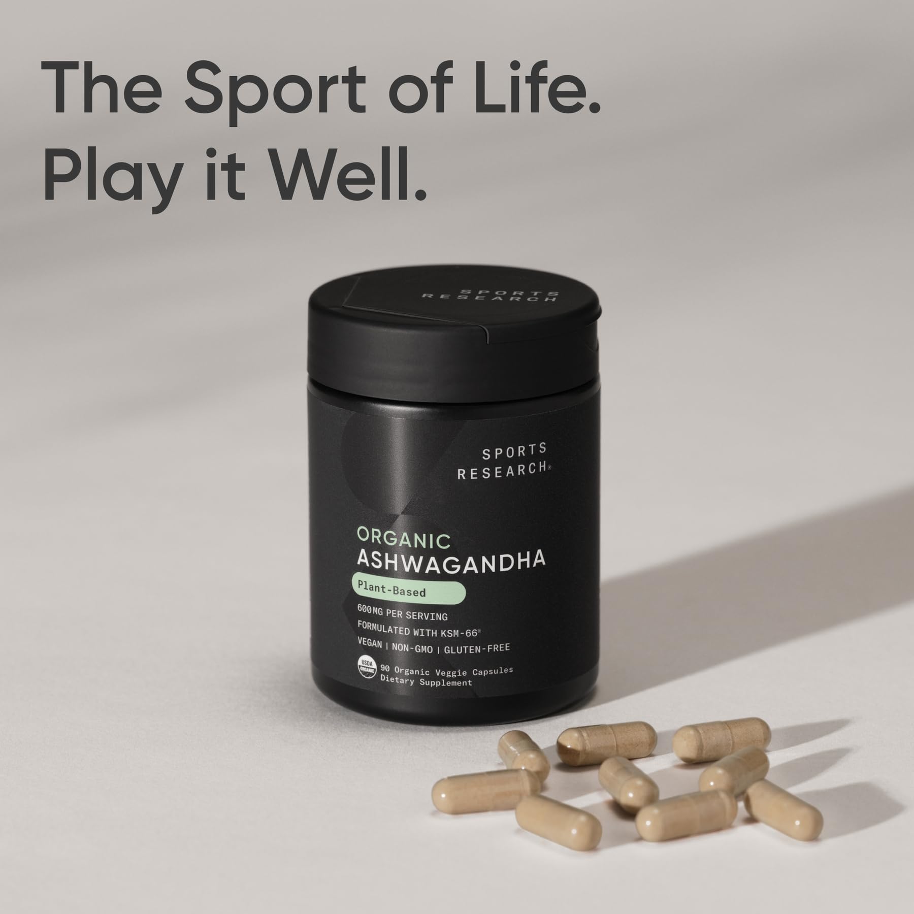 Sports Research® Organic Ashwagandha – Adaptogen for Relaxation, Calm & Sleep Support – Made with Organic KSM-66® – 600 mg – Non-GMO Verified, Gluten-Free, Certified Vegan – 90 Veggie Capsules - dailyvitalstore