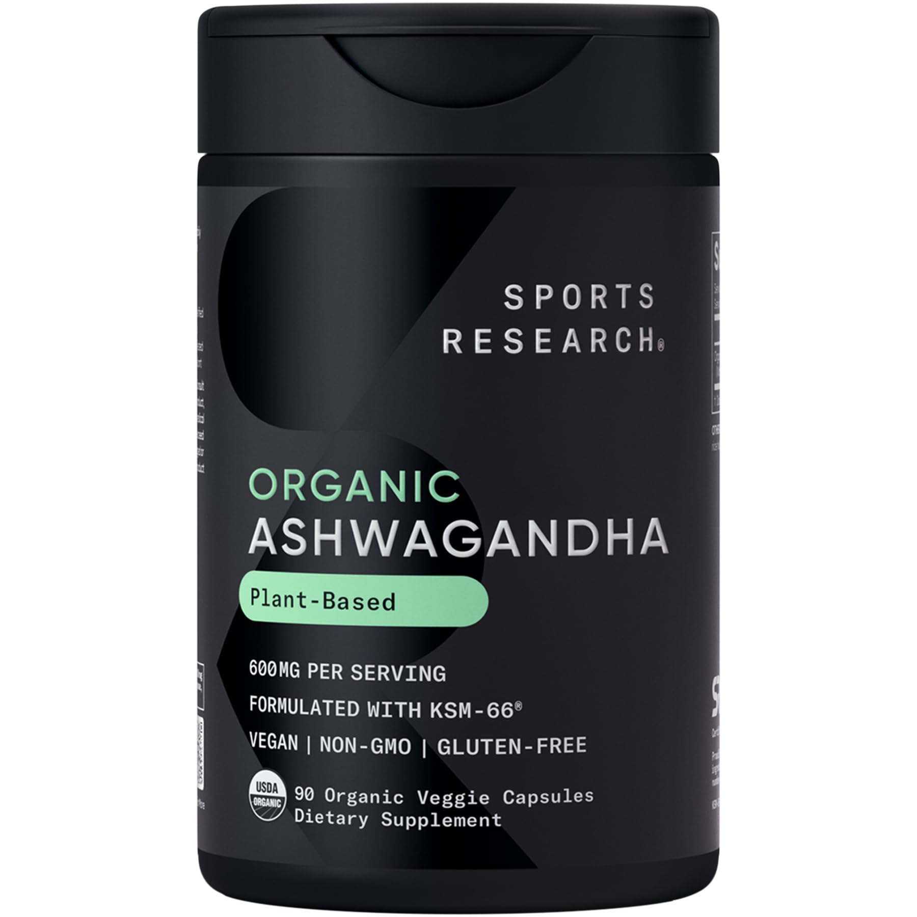 Sports Research® Organic Ashwagandha – Adaptogen for Relaxation, Calm & Sleep Support – Made with Organic KSM-66® – 600 mg – Non-GMO Verified, Gluten-Free, Certified Vegan – 90 Veggie Capsules - dailyvitalstore