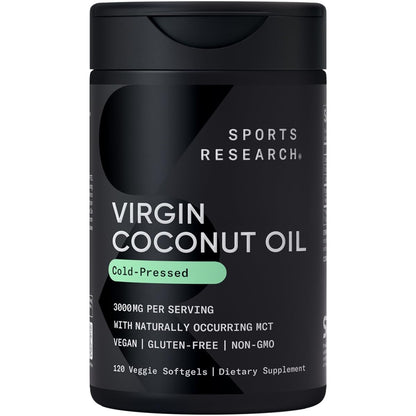 Sports Research® Organic Coconut Oil Capsules 3000MG - Cold Pressed Extra Virgin Coconut Oil with Medium Chain Triglycerides (MCTs) - Vegan Friendly & Non-GMO Verified - 120 Softgels - dailyvitalstore