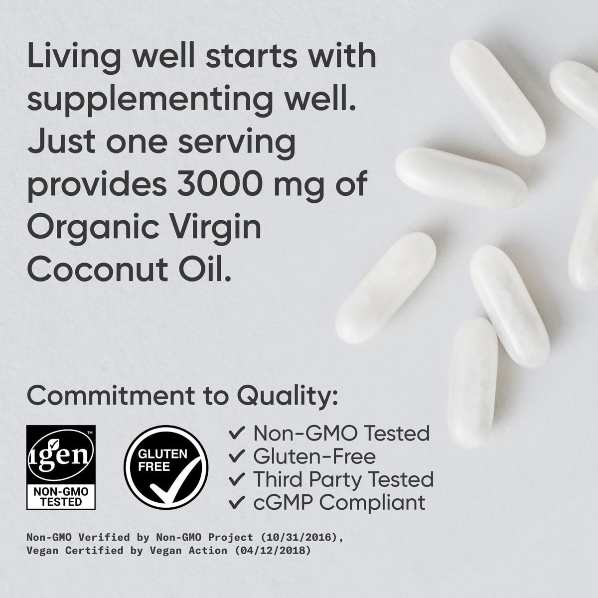 Sports Research® Organic Coconut Oil Capsules 3000MG - Cold Pressed Extra Virgin Coconut Oil with Medium Chain Triglycerides (MCTs) - Vegan Friendly & Non-GMO Verified - 120 Softgels - dailyvitalstore