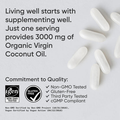 Sports Research® Organic Coconut Oil Capsules 3000MG - Cold Pressed Extra Virgin Coconut Oil with Medium Chain Triglycerides (MCTs) - Vegan Friendly & Non-GMO Verified - 120 Softgels - dailyvitalstore