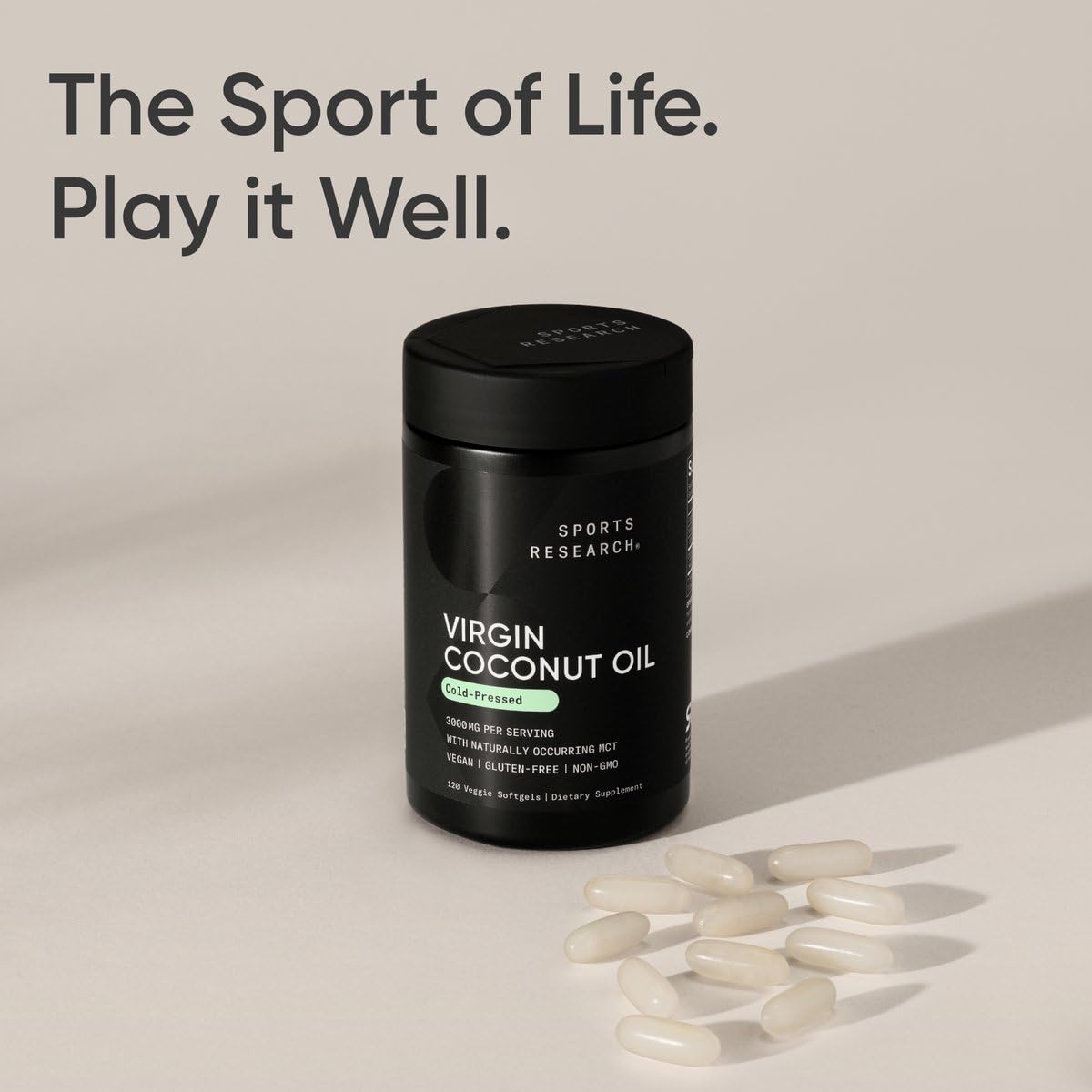 Sports Research® Organic Coconut Oil Capsules 3000MG - Cold Pressed Extra Virgin Coconut Oil with Medium Chain Triglycerides (MCTs) - Vegan Friendly & Non-GMO Verified - 120 Softgels - dailyvitalstore