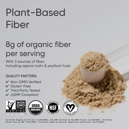 Sports Research® Organic Fiber Unflavored – Organic Fiber Powder - Daily Psyllium Husk and Prebiotic Agave Inulin, Helps Maintain Regularity* with Soluble & Insoluble Fiber - Easy to Mix, 30 Servings - dailyvitalstore