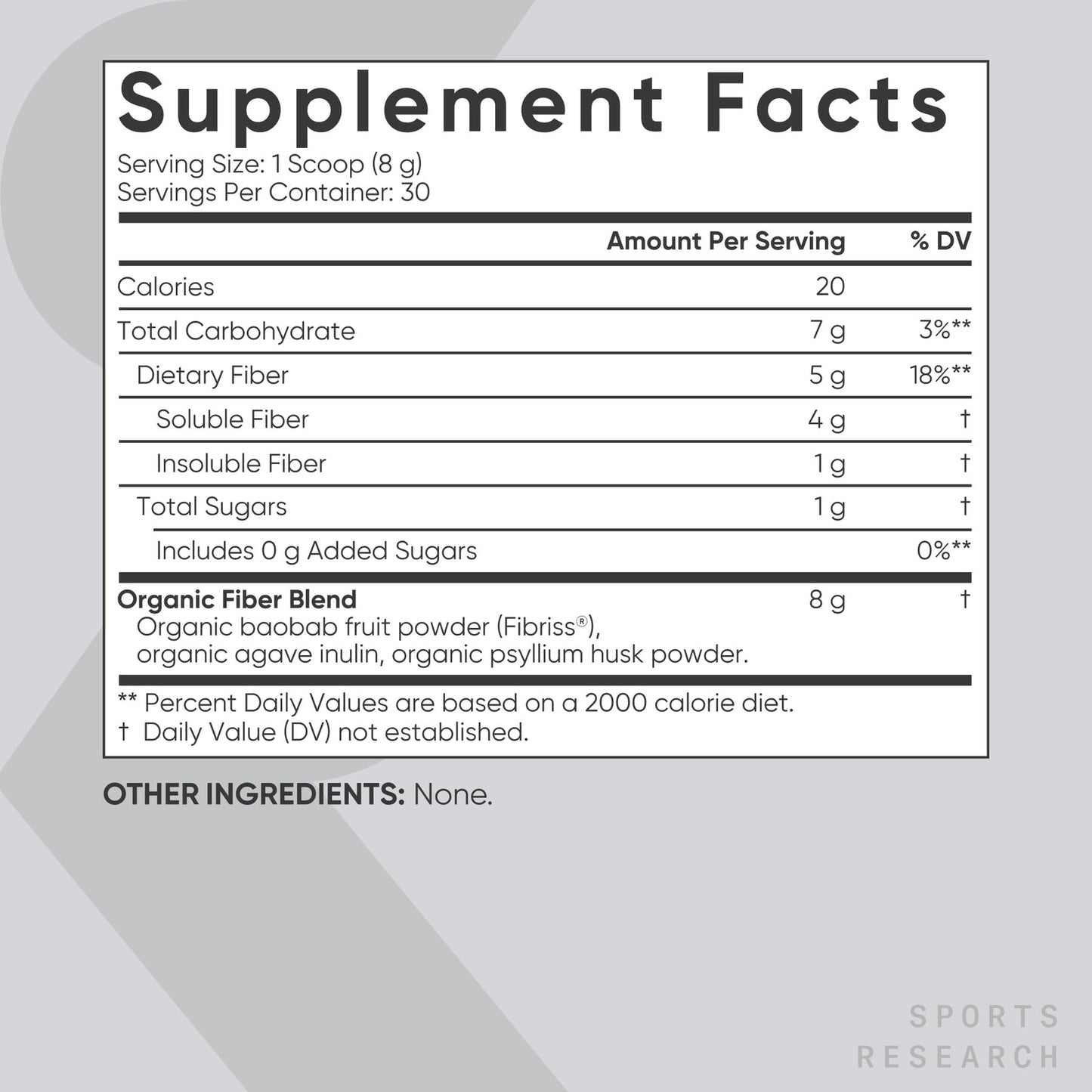 Sports Research® Organic Fiber Unflavored – Organic Fiber Powder - Daily Psyllium Husk and Prebiotic Agave Inulin, Helps Maintain Regularity* with Soluble & Insoluble Fiber - Easy to Mix, 30 Servings - dailyvitalstore