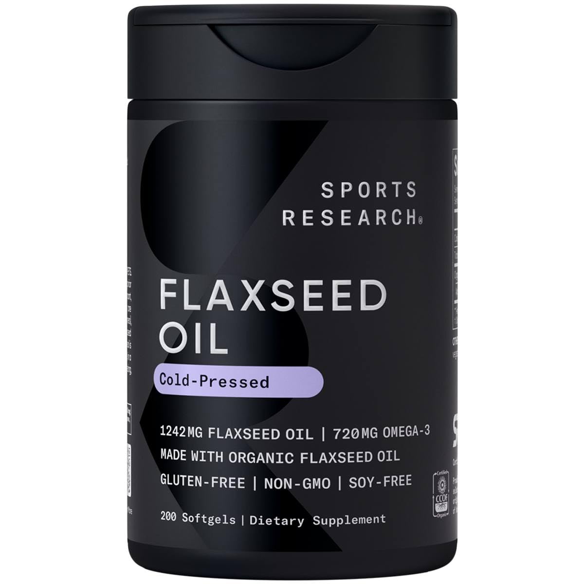 Sports Research Organic Flaxseed Oil Softgels 1242mg - Plant Based Omega 3 Supplement with 720mg ALA for Women & Men - Non-GMO, Soy & Gluten Free (200 Count) - dailyvitalstore