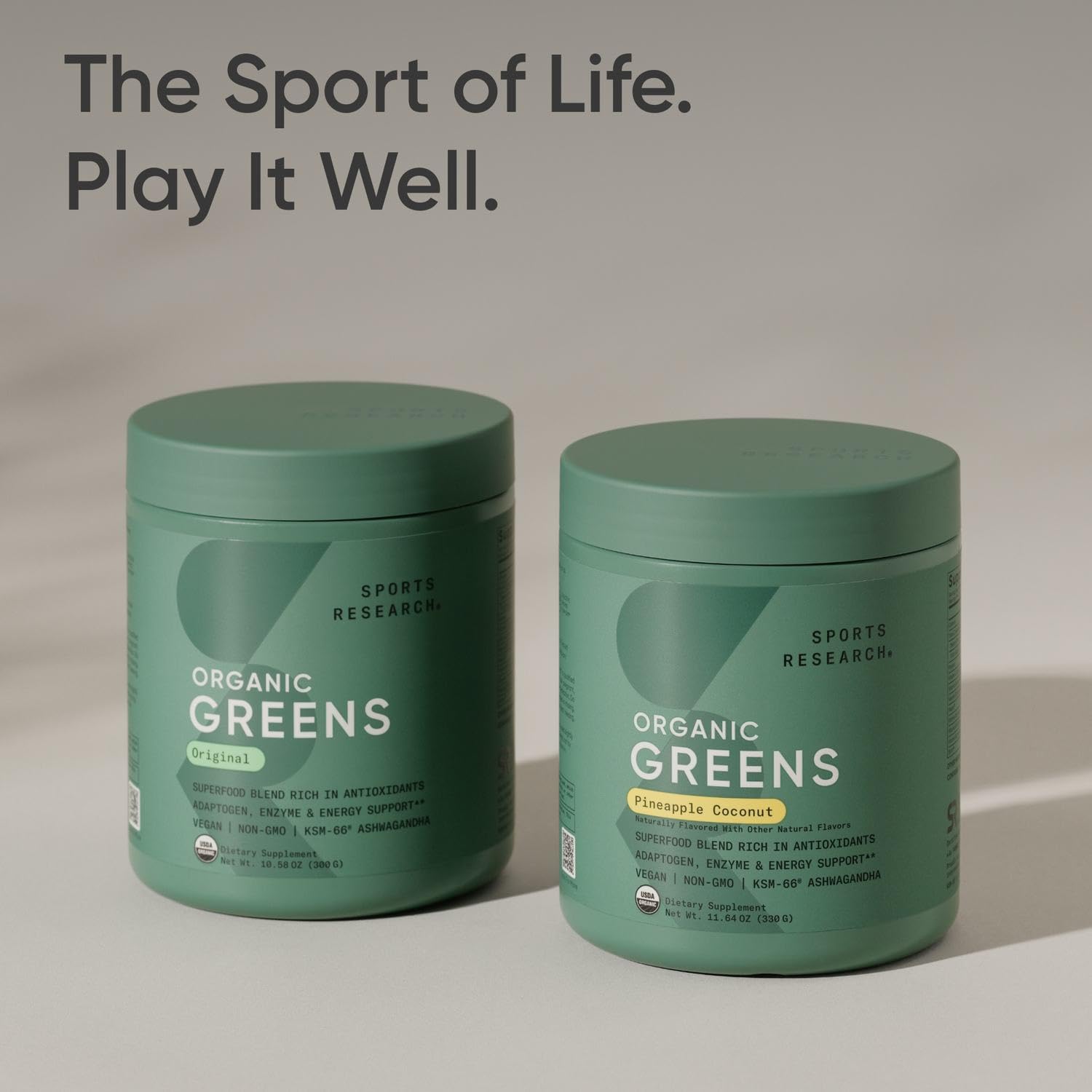 Sports Research® Organic Greens Superfood Powder w/Spirulina & Chlorella, Adaptogens, Enzymes, Probiotics & 8 VIT Bs for Gut & Mood Support* - Vegan, Sugar-Free & Low-Cal Original 30 Servings - dailyvitalstore