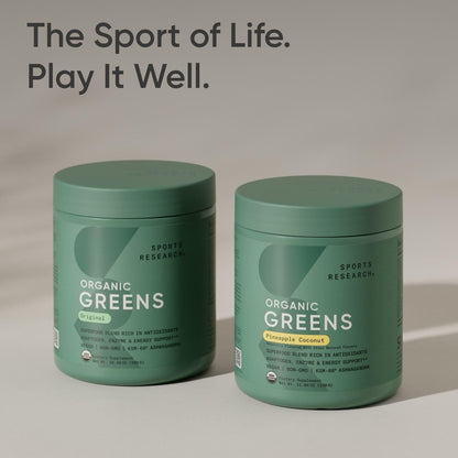 Sports Research® Organic Greens Superfood Powder w/Spirulina & Chlorella, Adaptogens, Enzymes, Probiotics & 8 VIT Bs for Gut & Mood Support* - Vegan, Sugar-Free & Low-Cal Original 30 Servings - dailyvitalstore