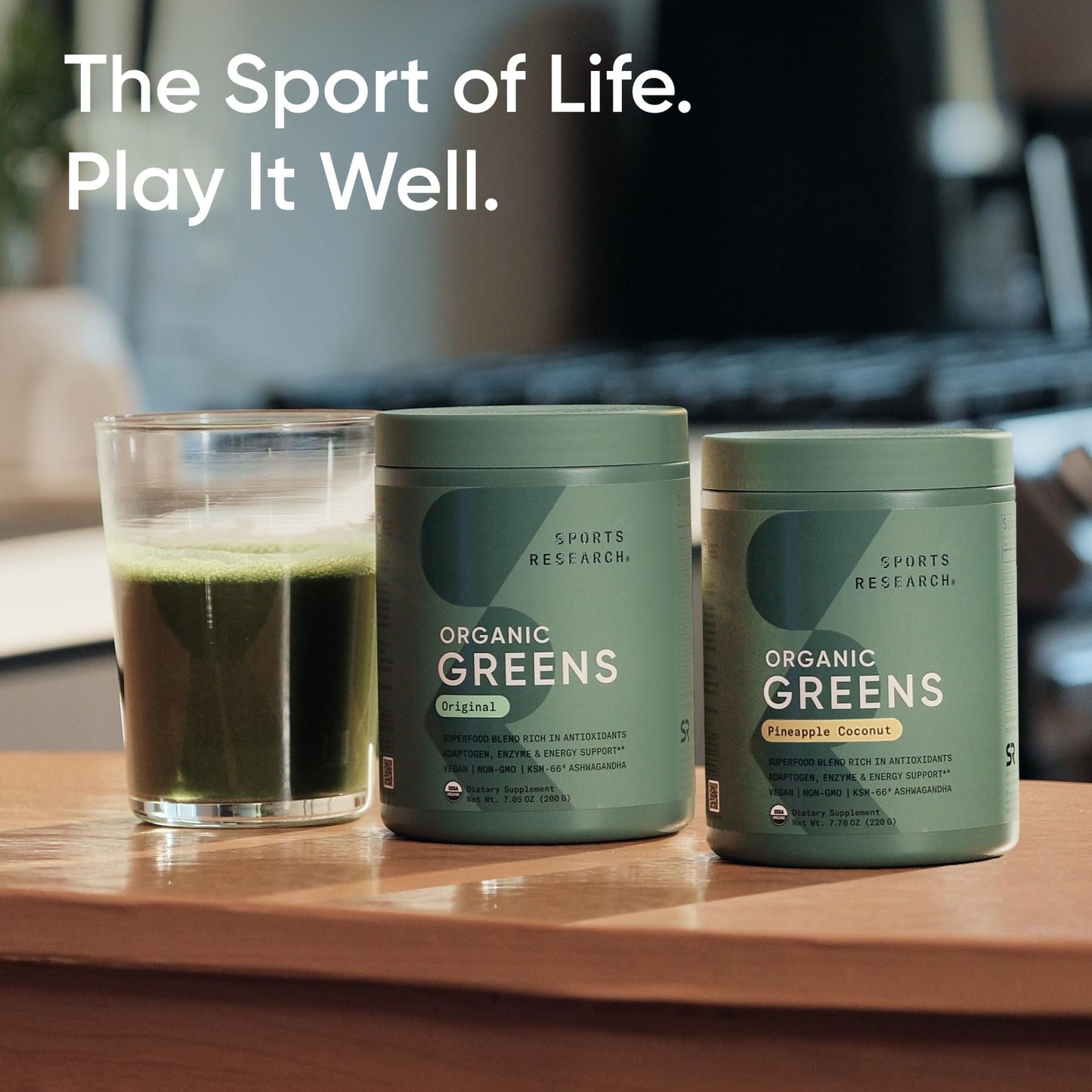 Sports Research® Organic Greens Superfood Powder w/Spirulina & Chlorella, Adaptogens, Enzymes, Probiotics & 8 VIT Bs for Gut & Mood Support* - Vegan, Sugar-Free & Low-Cal Original 20 Servings - dailyvitalstore