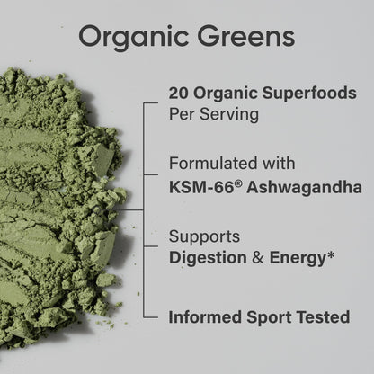 Sports Research® Organic Greens Superfood Powder w/Spirulina & Chlorella, Adaptogens, Enzymes, Probiotics & 8 VIT Bs for Gut & Mood Support* - Vegan, Sugar-Free & Low-Cal Original 30 Servings - dailyvitalstore