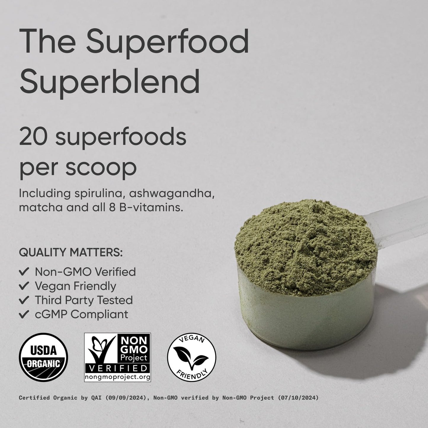 Sports Research® Organic Greens Superfood Powder w/Spirulina & Chlorella, Adaptogens, Enzymes, Probiotics & 8 VIT Bs for Gut & Mood Support* - Vegan, Sugar-Free & Low-Cal Original 30 Servings - dailyvitalstore